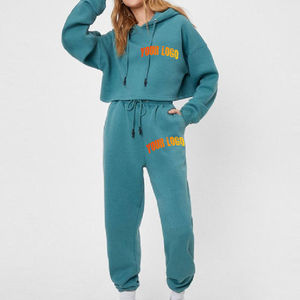 Customized Sweat Suit High Quality Jogging Suit Stacked Tracksuit <b>for</b> <b>Women</b> Vintage Casual Hoodie and Straight Pants 2piece Set - Product Image 5