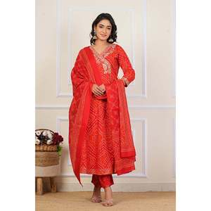 Cotton Embroidered <b>Chikankari</b> <b>Kurta</b> Set 3-Piece Indian Pakistani Style Salwar Kameez Reyon Silk Fabric Heavy Party Wear Suit - Product Image 1