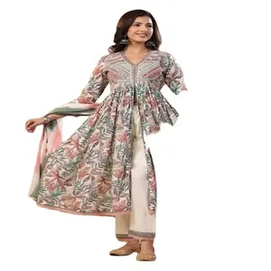 最新设计师印花棉库尔蒂适合所有场合婚纱印度礼服批发价格连衣裙库尔蒂德西