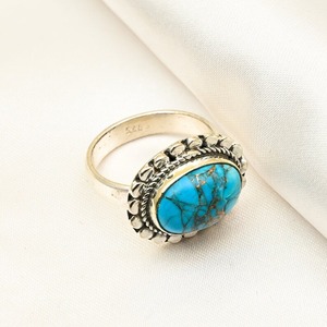 925 Sterling Silver <b>Turquoise</b> Gemstone Handmade Boho Style Women's Wedding Gift Party Rhodium Plated <b>Ring</b> Jewelry - Product Image 3