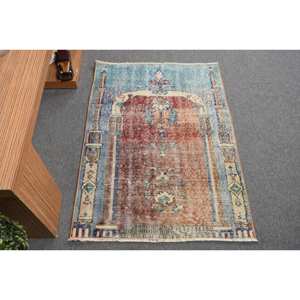 พรมตุรกี2.6x3.6ft สีน้ำตาลอมน้ำเงินแนววินเทจผ้าขนหญ้าทะเลผืนใหญ่แบบคลาสสิกงานปะต่อทรงสี่เหลี่ยมผืนผ้าสำหรับพรมในห้องโถงห้อง - Product Image 1