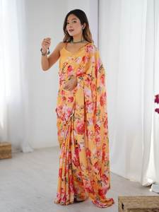 Indian Exporter Supplier of Traditional Elegant Design Wedding Party Wear Digital Printed <b>Satin</b> Crepe <b>Saree</b> at Competitive Price - Product Image 5