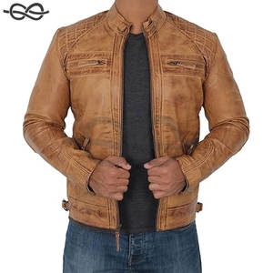 Chaqueta de motociclista de piel de cordero Real acolchada Cafe Racer Zip Up Moto chaquetas para hombres Elegante ropa de abrigo duradera - Product Image 6