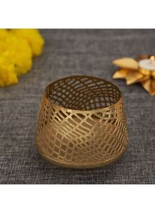Gold Floral and Perforated <b>Candle</b> Holder Set of 2 with Wooden Base for Diwali and Home Decoration Festive Lighting for Diwali - Product Image 3