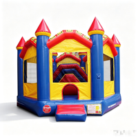 Structure gonflable hexagonale avec toboggan, aire de jeux sportive combinée, piste de jeu, château de saut extérieur décoratif, pour événements et fêtes foraines