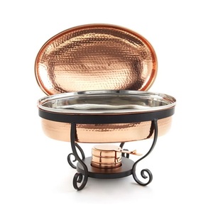 Elegante plato de frotamiento de cobre con acabado brillante y tapa de cúpula adecuada para banquetes o exposiciones culturales - Product Image 1