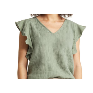 Top in maglia da donna Green Dune con scollo a V e maniche a volant, taglia XS - Product Image 2