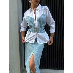 Chemisiers en jean à sequins pour femmes avec ceinture – Vente en gros - Product Image 2