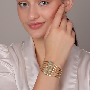 Brazalete ajustable en bruto de Aguamarina chapado en oro de 18 quilates | Brazalete de latón hecho a mano de alta calidad para Mujer | Boda de moda - Product Image 6
