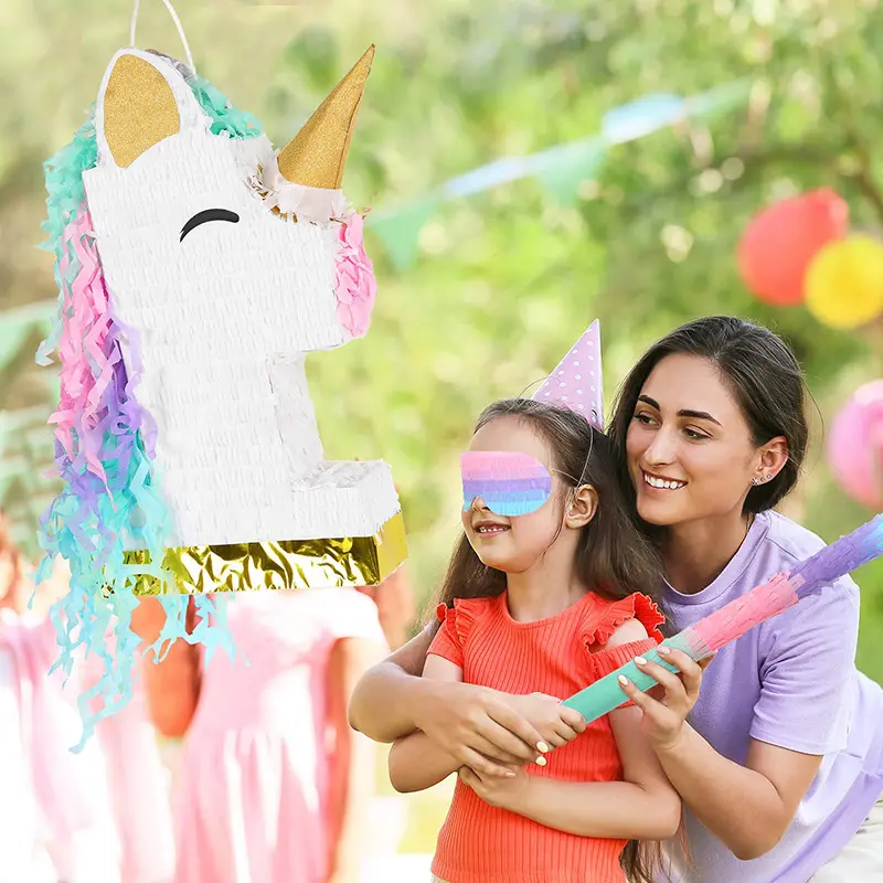 Unicorno Pinata attacchi con bastone e maschera per gli occhi divertenti grandi Pinata bambini forniture per attività di carnevale