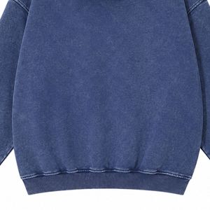 Sweat à capuche oversize vintage bleu délavé à l'acide, en molleton de coton épais, imprimé personnalisé, streetwear unisexe - Product Image 4