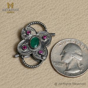 Joyería de plata oxidada 925, encanto de diseñador personalizado, piedra preciosa cortada con rubí Esmeralda, joyería hecha a mano - Product Image 4