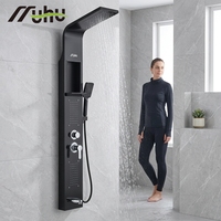 Système de douche mural de luxe avec accessoires, panneau de douche intelligent et ensemble de jets corporels à double poignée