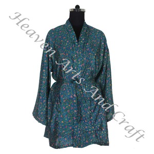 KS012 Bohemian Summer Vintage Sari <b>Kimono</b> Short Wrap Dress Sleeve <b>Silk</b> Robes Women Vintage <b>Silk</b> Sari Vintage Sari <b>Kimono</b> Short - Product Image 1