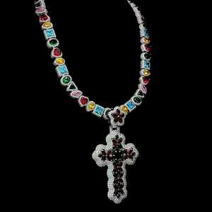 Trendy Iced Out Multicolor <b>Cross</b> <b>Necklace</b> VVS Moissanite Diamond Silver Statement Chains - Product Image 2