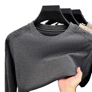 T-shirt pour homme en velours chaud à manches longues et col rond, couleur unie, nouvelle collection automne/hiver 2025, grande taille, bas chaud - Product Image 1