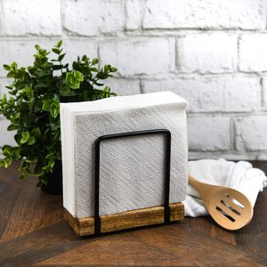Porte-serviettes de ferme moderne Porte-serviettes vintage debout pour tables Base en acier et en bois Décoration de cuisine et de salle à manger - Product Image 2