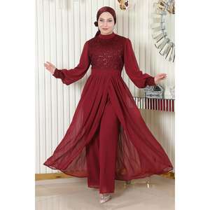 Conjunto de Dos Piezas en Chifón Borgoña, Estilo Casual MSW19190-2, Top Largo y Falda Midi con Decoración de Botones, Diseño Estampado de Verano en Algodón Tejido - Product Image 3