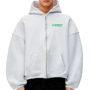 Nouveaux sweats à capuche unisexes personnalisés couleur unie, épais, avec broderie vintage, patch, délavage acide, épaules tombantes et fermeture éclair, 100% coton - Product Image 2