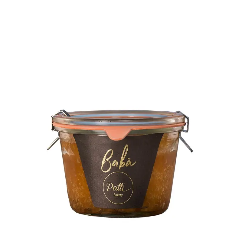 Baba au rhum cuit dans un bocal en verre Souvide 160g farine de blé 00 fait à la main qualité sousvide rhum baba "fabriqué en italie rhum baba" 6 pièces par boîte