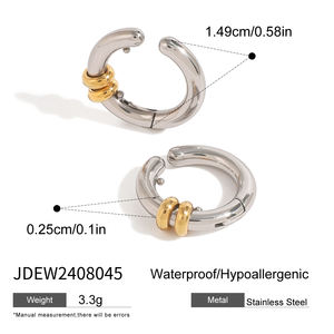J & D 18 Karat Gold Edelstahl Zweifarbige polierte minimalist ische Clip-On Ohrringe Elegante INS Style Chic Fashion Statement - Product Image 6