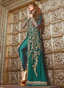 NEW STYLISH LONG <b>JACKET</b> WITH PANT DRESS EMBELLISH WITH BEAUTIFUL CRYSTAL GLASS BEADS,DABKA ,WORK for Party-WEAR/WEDDING @ 2022 - Product Image 2