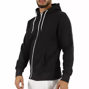 Venta al por mayor de moda patrón sólido negro Zip-up Sudadera con capucha gruesa sudadera de lana para la temporada de invierno estilo liso - Product Image 2