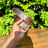 Cinturón Casual de Cuero de Búfalo Perforado Estilo Vintage Resistente con Hebilla Cuadrada de 40 mm en Latón Macizo con Acabado en Color Gris Metálico, Unisex