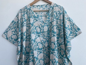 Block Printed Cotton Kaftan Dress for Women Nightwear Kaftan Beach Resort Wear Dress Ethnic Boho Kaftan Hand Block Summer Dress - Product Image 2