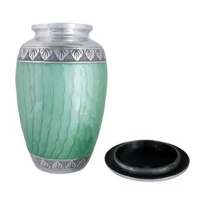 Creamy Green Engraved Aluminum Cremation Urn, Wholesale Funeral Supplies, Custom Logo Metal Urn for Human Ashes - Product Image 2