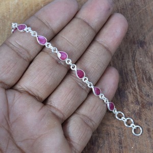 India's Best Quality Handmade 925 Sterling Silver Tennis <b>Bracelet</b> with Fine Ruby <b>Gemstone</b> Exquisite Beacelet for Gift Occasions - Product Image 2