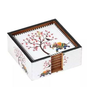 Premium Classic Wooden Meena Coasters Handcrafted Colorful Enamel Work Eco-Friendly Durable Heat Resistant Perfect <b>Gifting</b> - Product Image 1