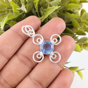 Collier pendentif croix en spirale avec pierre précieuse bleue tanzanite, taille ronde, en argent 925, bijoux fins pour fête de fiançailles - Product Image 4