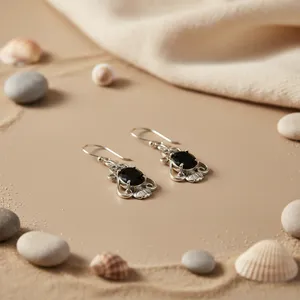 Elegant Women's 925 Silver <b>Black</b> Onyx Dangle <b>Earrings</b> with <b>Gold</b> Plating Pendant and Drop Style for Parties - Product Image 1