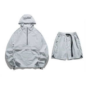 Oem Custom Nylon Tracksuit <b>Wind</b> <b>Breaker</b> Zip up Hoodie and Shorts Set Plain Windbreaker Short Set Men Windbreaker Tracksuit Set - Product Image 4