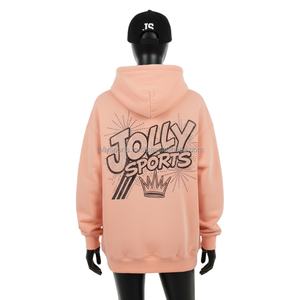 เสื้อฮู้ดผ้าฝ้าย GSM สำหรับผู้หญิงผ้าคอตตอนโพลีเอสเตอร์มีฮู้ดเสื้อสวมหัวสีพีชดีไซน์พลอยเทียมตามสั่ง - Product Image 2