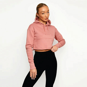 Sudadera con Capucha y Cordón Ajustable para Mujer, 65% Algodón, 35% Poliéster, Estilo Crop, Color Ladrillo - Product Image 2