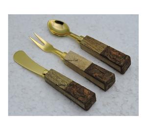 Outils de cuisine personnalisés ensemble de couteaux à fromage couverts en acier inoxydable couteaux à beurre avec manche en bois couverts plaqués cuivre mini fourchette - Product Image 3