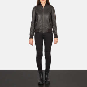 Chaqueta Bomber Ava Ma-1 con Cuello Alto en Cuero Marrón para Otoño - Product Image 3