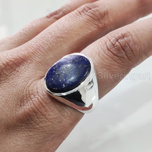 Vente en gros de bagues pour hommes, pierres précieuses afghanes naturelles, lapis lazuli, pierre de naissance, bijoux arabes de toutes tailles, bague en argent sterling 925 - Product Image 3