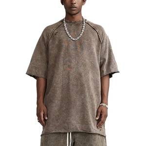 T-shirts en maille lourde lavés, ensemble de survêtement 2 pièces, coupe régulière, 100% coton, logo personnalisé pour hommes - Product Image 2