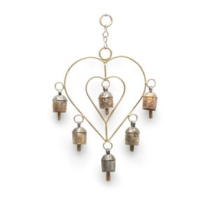 Fancy Design Wall Hanging Bell Wind Chime Bells Top Quality Metal Double <b>Heart</b> Hanging Bell For Diwali Decoration Accessory - Product Image 1