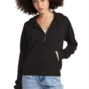 Stylish Women Half-Zip Black Hoodie - Soft and Breathable Hoodie with Adjustable <b>Zipper</b>, Ideal for Daily Wear - Product Image 5