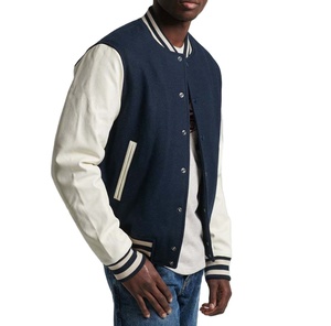 Men's <b>Winter</b> Letterman Style Chenille Embroidery Collarless Bomber Jacket Custom Logo Varsity Baseball Streetwear Quick Delivery - Product Image 1