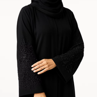 Abaya de Dubaï noire de luxe avec de belles perles de travail et Hijab assorti Nouvelles collections pour l'Aïd Matériel de meilleure qualité