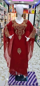 2024 dubaï Farasha caftan rouge marocain Design traditionnel musulman robe travail manuel pierre perles Premium mousseline de soie - Product Image 2