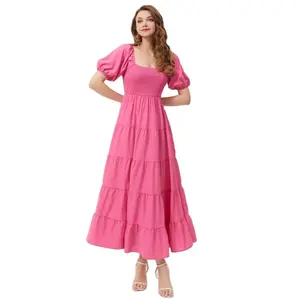 Rất khuyến khích Hồng Ruffle A-line phong cách Maxi Dress đối với phụ nữ bởi Ấn Độ xuất khẩu tùy chỉnh OEM bán buôn