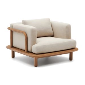 Conjunto de Sofás de Jardín Modernos Craftline, Estructura de Madera de Teca Sólida con Cojines de Tela Beige para Patio de Hotel, Villa, Resort, Piscina - Product Image 4