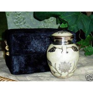 Urnas de cremación pequeñas de estilo Floral turquesa, urna esmaltada blanca, caja inteligente empaquetada, recuerdo de Metal hecho a mano, urna de cremación para mascotas - Product Image 1