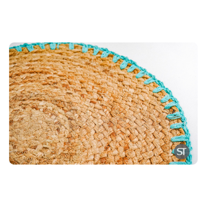 Teal Blue Braided Jute Tableware Placemats Eco-Friendly Bulk Supply 40 X 40 cm Classic Natural Kitchen Dining Decor - Product Image 1
